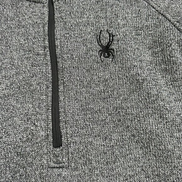 Spyder Men's Pull Over 1/4 Zip Long Sleeve Sweater Size M Gray Black Mock Neck - Picture 2 of 11